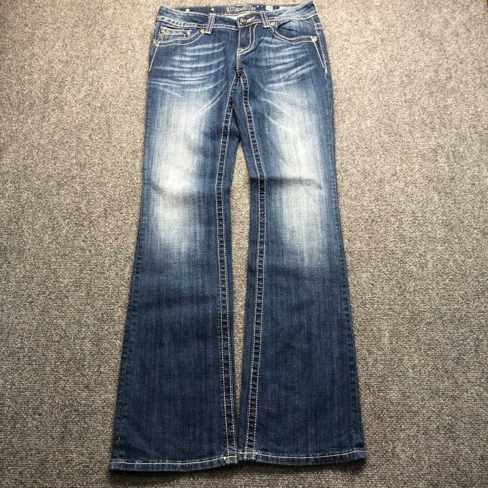 Miss Me Bootcut Jeans Medium Wash Fleur De Lis Studded Size 28